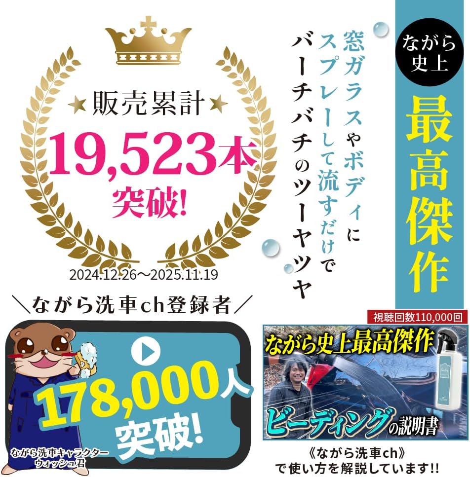 ビーディング 大容量 1,000ml 『 窓ガラスやボディにスプレーして流すだけでバーチバチのツーヤツヤ 』