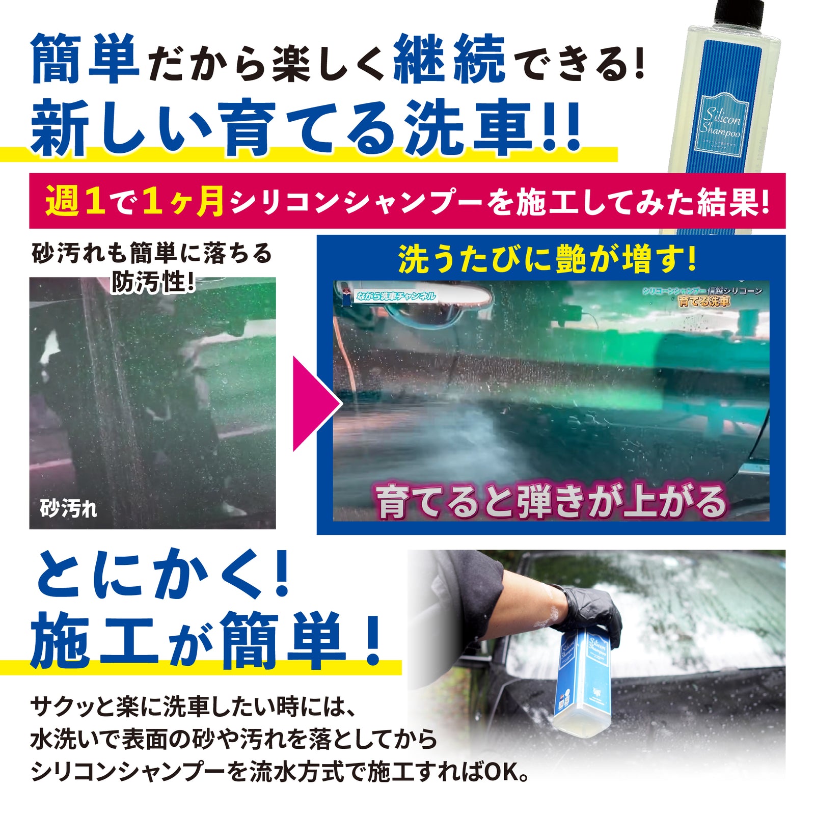 シリコンシャンプー 『スプレーして流すだけでツーヤツヤ 』 – ながら洗車