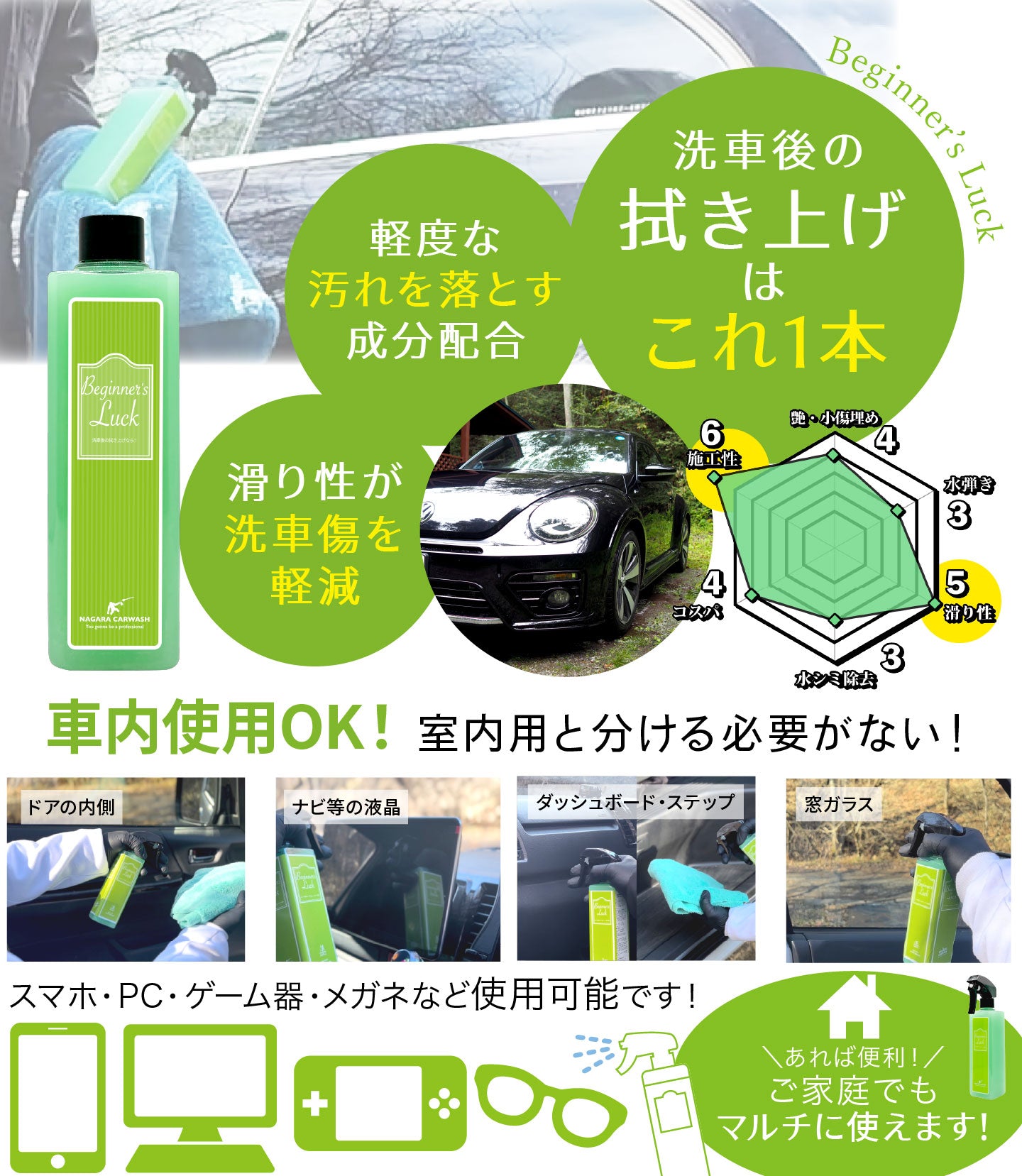 ながら洗車】ビギナーズラック『 洗車後の拭きあげならビギナーズ